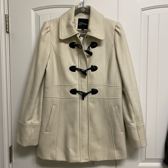Guess Winter White Wool Toggle Coat L - Picture 2 of 15